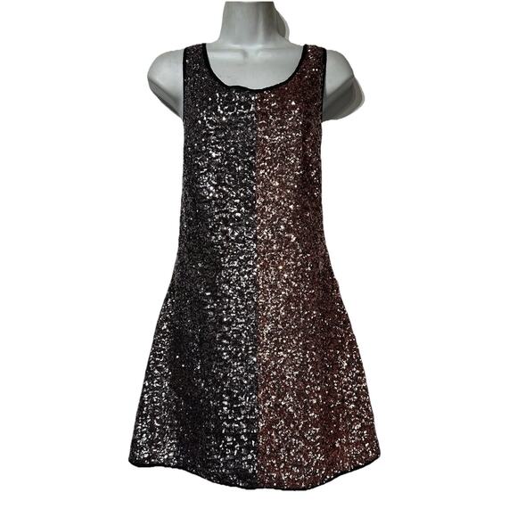 One Teaspoon Bronze Silver Sequin Scarface Money Sleeveless Mini Dress Size L - Picture 1 of 10